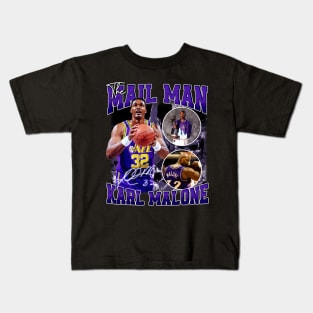 Karl Malone The Mail Man Basketball Legend Signature Vintage Retro 80s 90s Bootleg Rap Style Kids T-Shirt